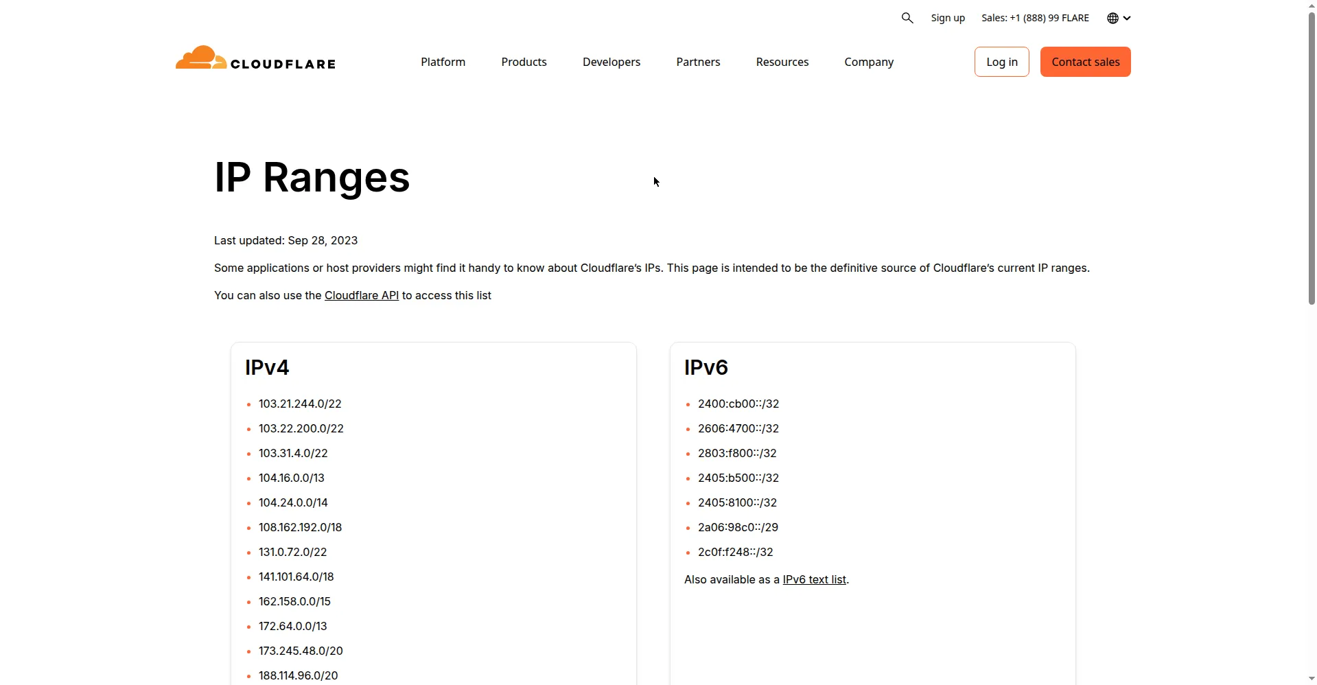 Cloudflare 官方回源 IP 段列表