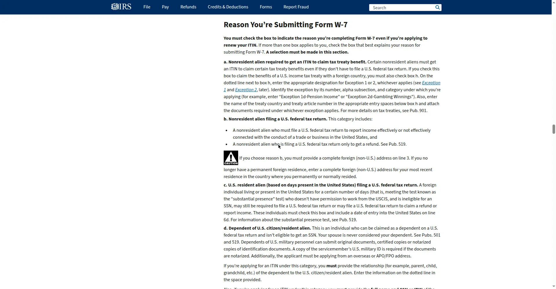 W-7 填写说明：申请理由 Reason You're Submitting