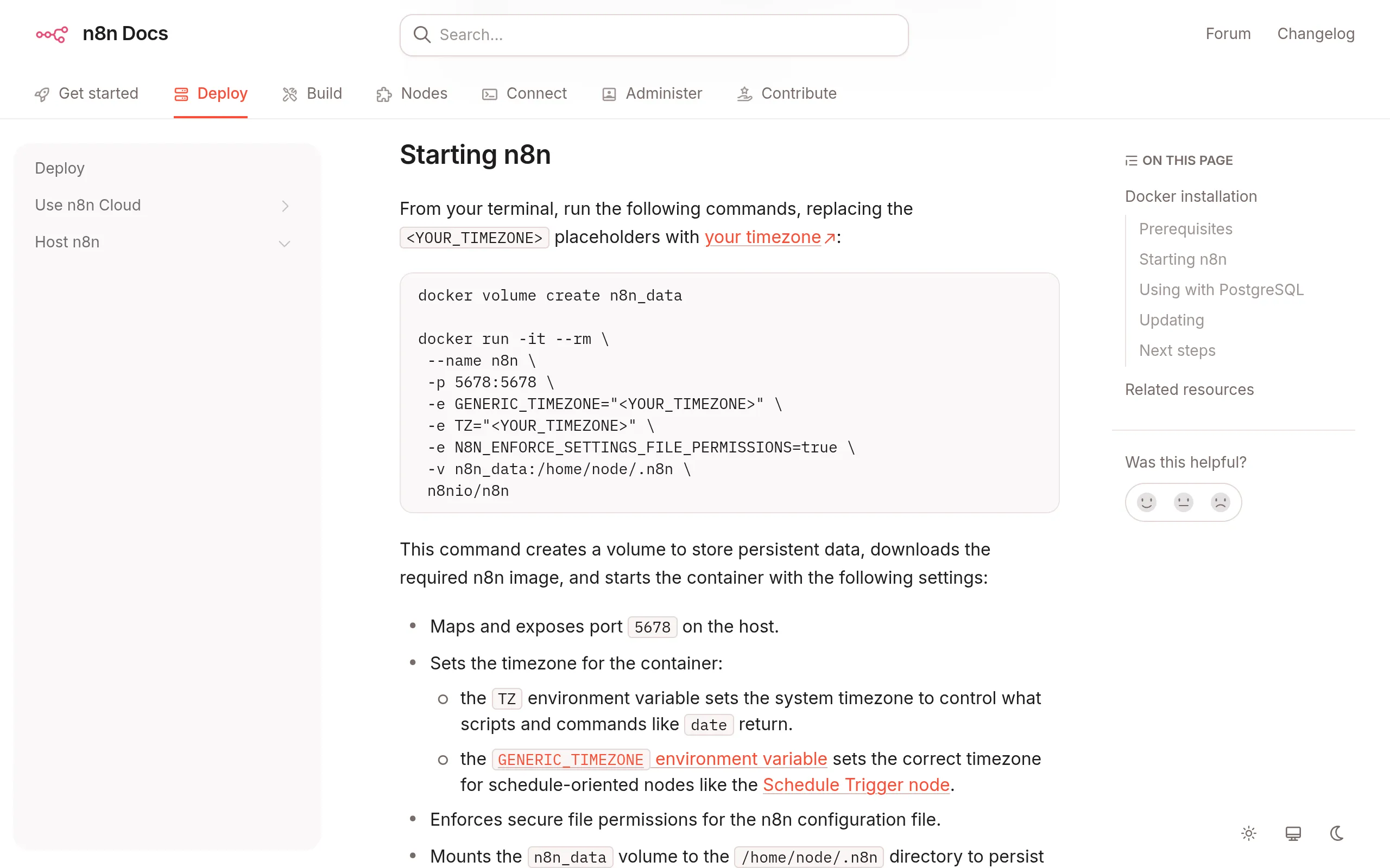 n8n 官方 Docker 安装文档（Starting n8n）