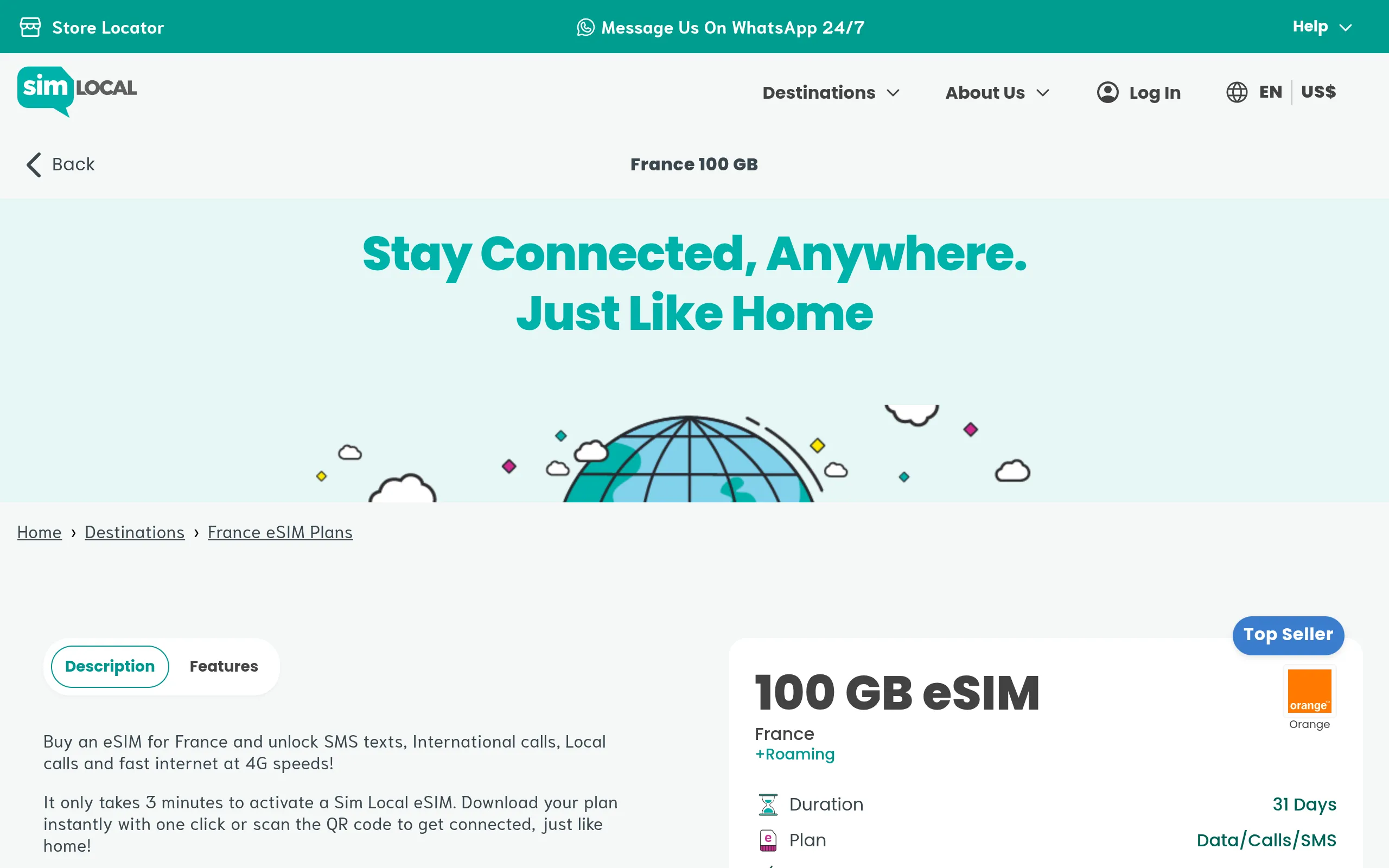 Sim Local真号码套餐详情页