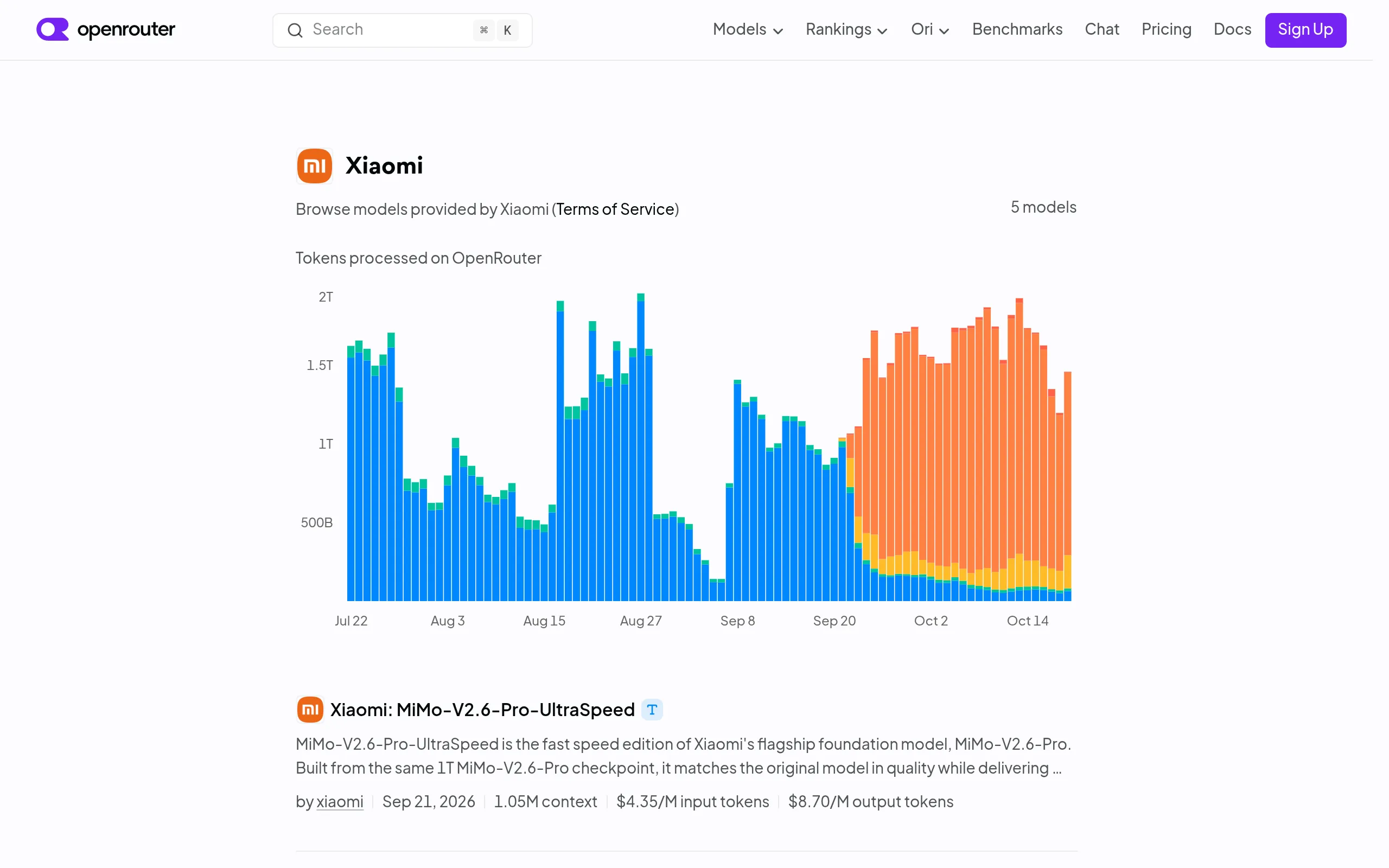 Xiaomi models on OpenRouter: V2.6 pricing and model list