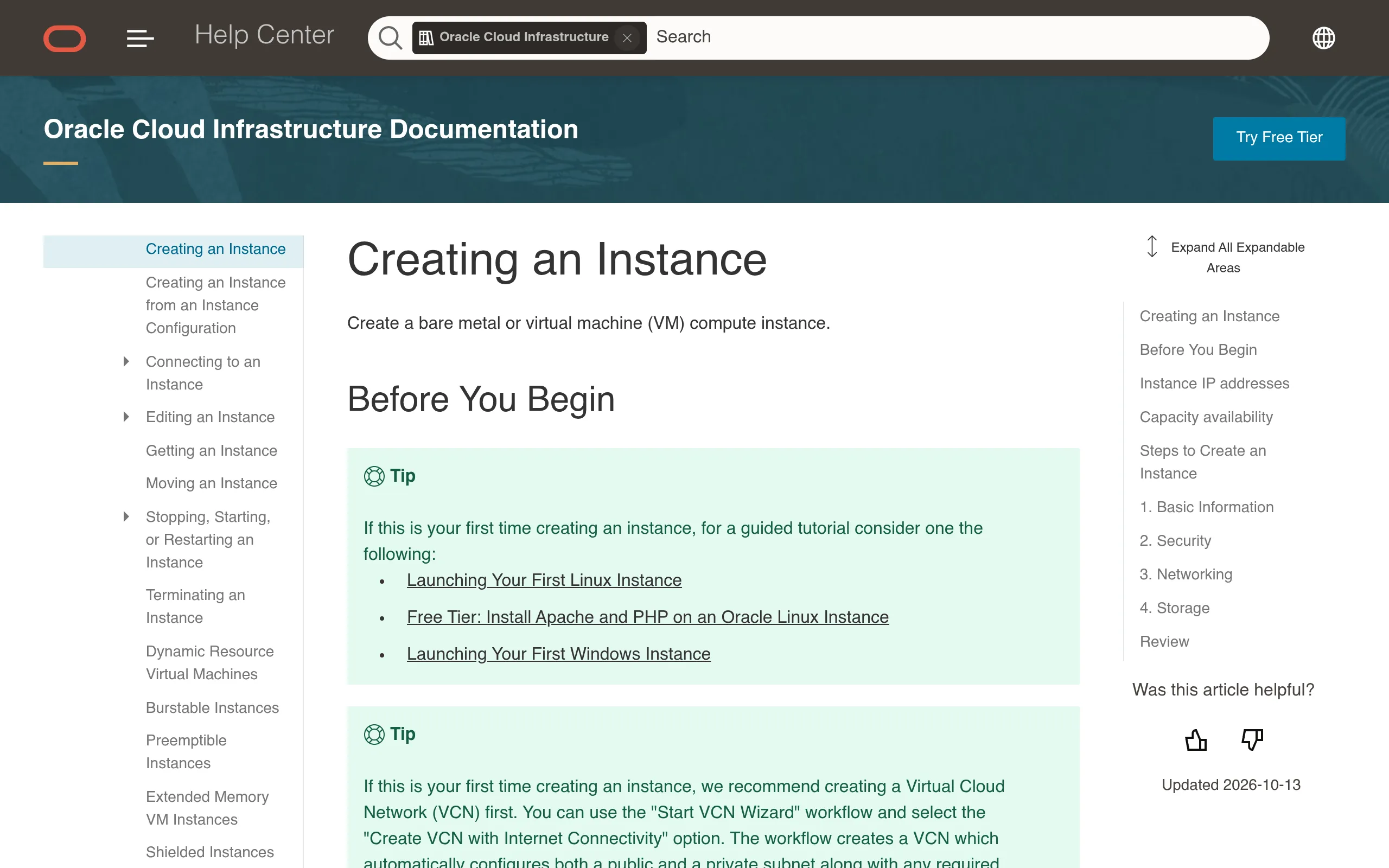 Oracle official docs, Creating an Instance: selecting the Ampere shape