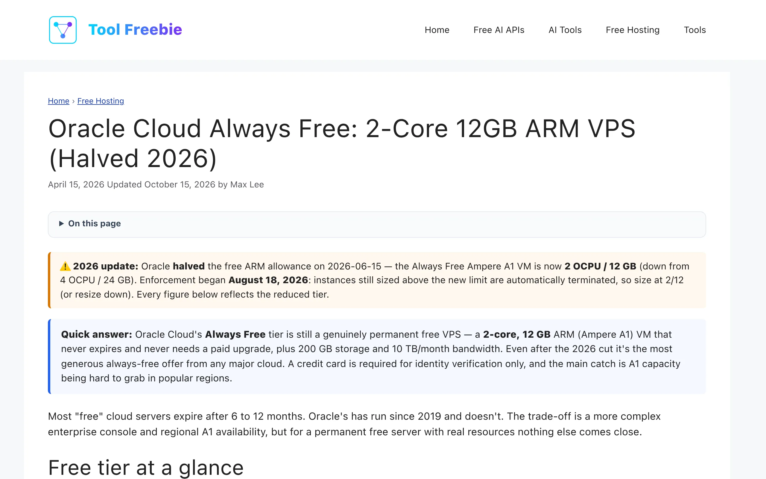 2026 free-tier limits explained: 2 OCPU/12GB vs other free VPS options
