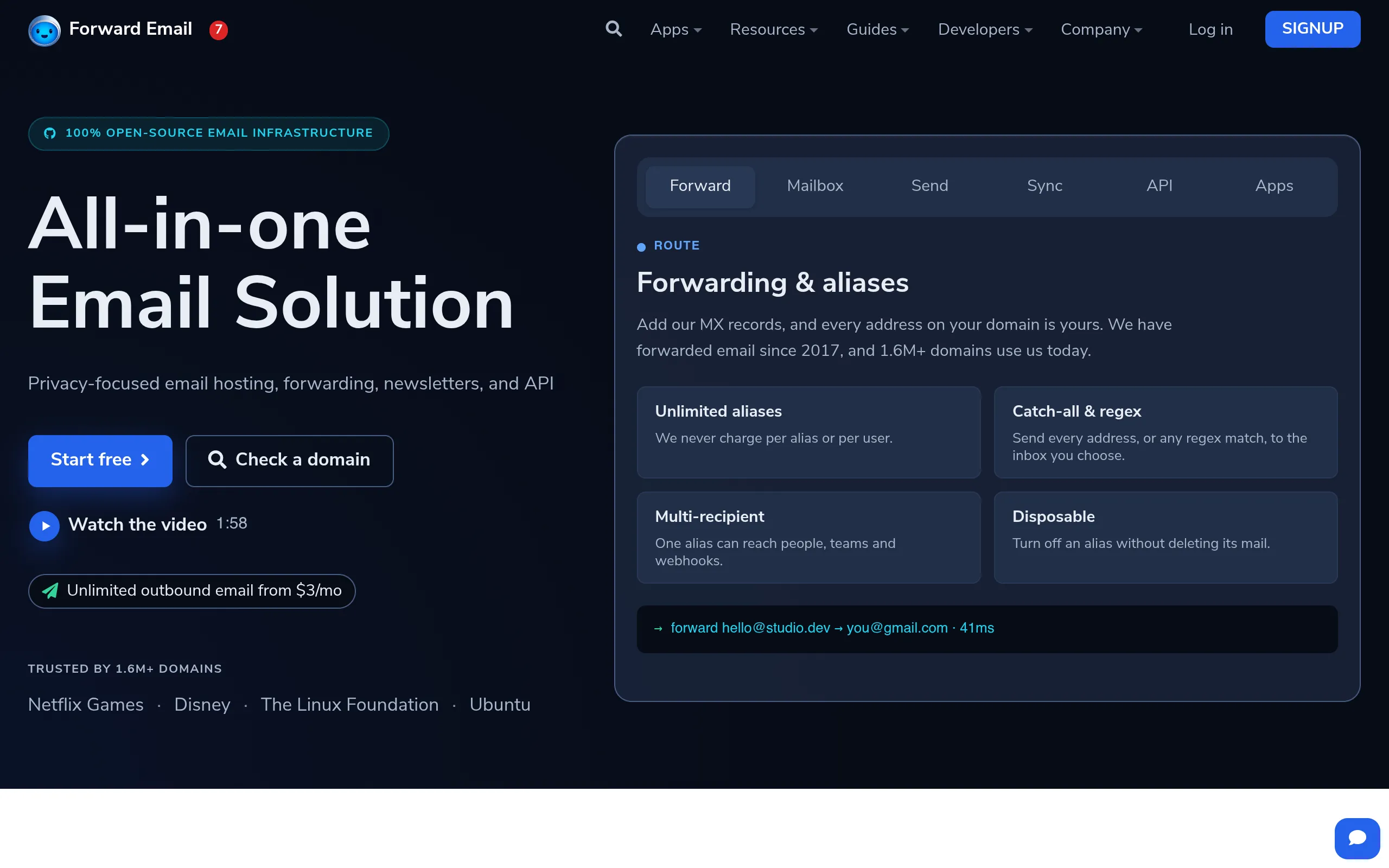 Forward Email homepage